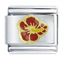 Italian Charms - red hibiscus flower italian charm Image.