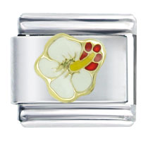 Italian Charms - white hibiscus flower italian charm Image.