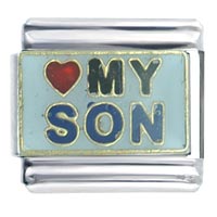 Italian Charms - heart my son blue italian charm Image.