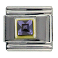 Italian Charms - october pink tourmaline color birthstone square italian charm Image.