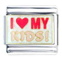 Italian Charms - pink and red enamel i heart my kids italian charm Image.