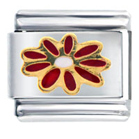 Italian Charms - gold plated red flower italian charm Image.