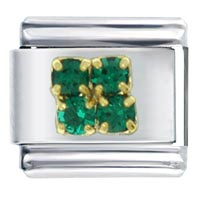 Italian Charms - gold plated 4 pcs may emerald color birthstone studded italian charm Image.