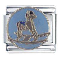 Italian Charms - rocking horse on blue italian charm Image.
