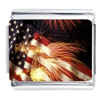 Italian Charms - independence day flag and fireworks photo italian charm Image.