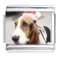 Italian Charms - basset hound santa photo italian charm Image.