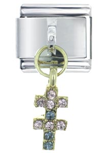Italian Charms - rhinestone double crosses dangle italian charm Image.