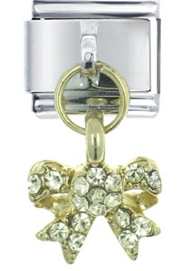 Italian Charms - rhinestone bow dangle italian charm Image.