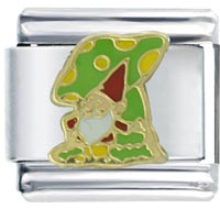 Italian Charms - green mushroom gnome italian charm Image.