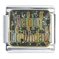 Italian Charms - happy birthday black italian charm Image.