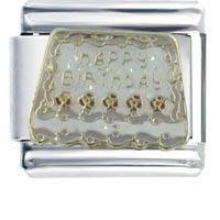 Italian Charms - gold plated happy birthday cake italian charm Image.