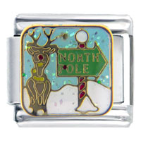 V2435_PG: north pole reindeer italian charm Image.