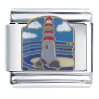 Italian Charms - lighthouse by ocean water italian charm Image.