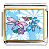 Italian Charms - dragonflies and flowers photo italian charm Image.