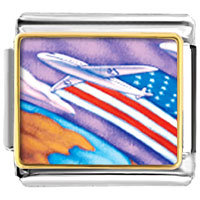 Italian Charms - usa flag plane photo italian charm Image.