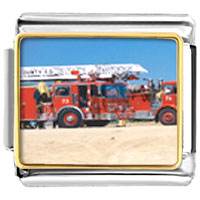 Italian Charms - fire truck photo italian charm Image.