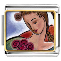 Italian Charms - woman with roses photo italian charm Image.