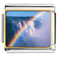 Italian Charms - rainbow over waterfall photo italian charm Image.