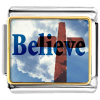 Italian Charms - believe with cross photo italian charm Image.