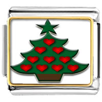 Italian Charms - red heart christmas tree photo italian charm Image.