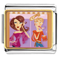 Italian Charms - two fashion women primping photo italian charm Image.