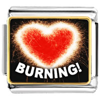 Italian Charms - burning with love heart photo italian charm Image.