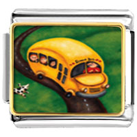 Italian Charms - yellow school bus photo italian charm Image.