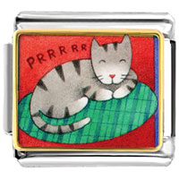 Italian Charms - sleeping kitty cat photo italian charm Image.