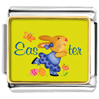 Italian Charms - easter bunny yellow photo italian charm Image.