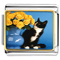 Italian Charms - cat with flowers photo italian charm Image.