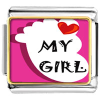 Italian Charms - heart my baby boy foot pink photo italian charm Image.