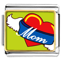 Italian Charms - heart mom with wings photo italian charm Image.