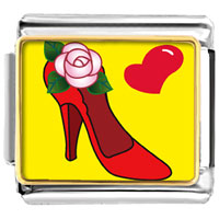 Italian Charms - shoe with flower and heart photo italian charm Image.