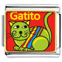 Italian Charms - green colorful cat gatito photo italian charm Image.