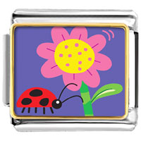 Italian Charms - ladybug flower photo italian charm Image.