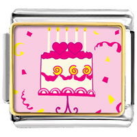 Italian Charms - pink heart birthday cake photo italian charm Image.