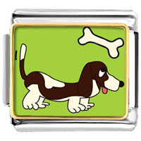 Italian Charms - basset hound dog brown photo italian charm Image.