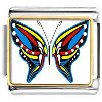 Italian Charms - exotic blue yellow &amp; red butterfly photo italian charm Image.