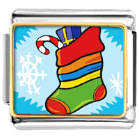 Italian Charms - christmas stocking snow photo italian charm Image.