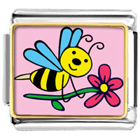 Italian Charms - spring bee with flower photo italian charm Image.