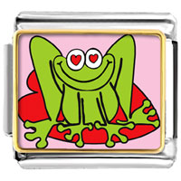 Italian Charms - lovable frog photo italian charm Image.