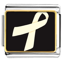 Italian Charms - pearl and white ribbon awareness photo italian charm Image.