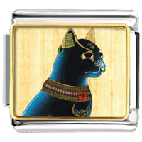 Italian Charms - gold plated egyptian bastet cat photo italian charm Image.