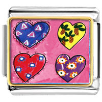 Italian Charms - gold plated valentine's day four heart shape strawberries photo italian charm Image.