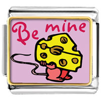 Italian Charms - gold plated valentine's day "be mine" photo italian charm Image.