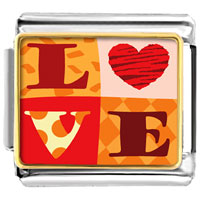 Italian Charms - gold plated valentine's day "love" photo italian charm Image.