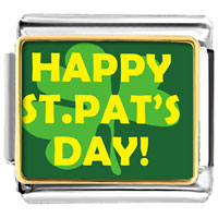 Italian Charms - gold plated st. patrick's day theme photo italian charm with words "happy st. pat's day" Image.