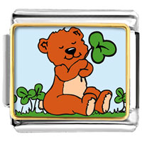 Italian Charms - gold plated st. patrick's day theme photo italian charm with shamrock and a cute bear Image.