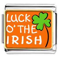 Italian Charms - gold plated st. patrick's day theme photo italian charm with words "luck of the irish" Image.