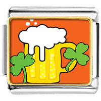 Italian Charms - gold plated st. patrick's day theme photo italian charm with shamrock and beer Image.